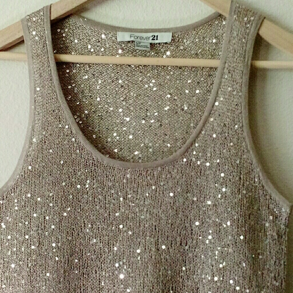 Forever 21 gold tan knit tank cami sequin s